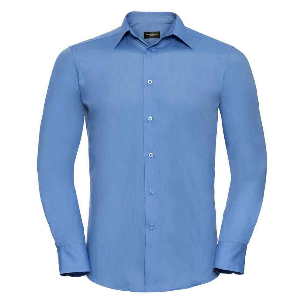 Corporate Blue - Front - Russell Collection Mens Polycotton Easy-Care Long-Sleeved Formal Shirt