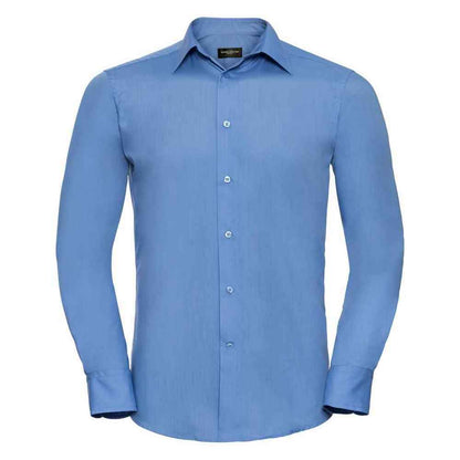 Corporate Blue - Front - Russell Collection Mens Polycotton Easy-Care Long-Sleeved Formal Shirt