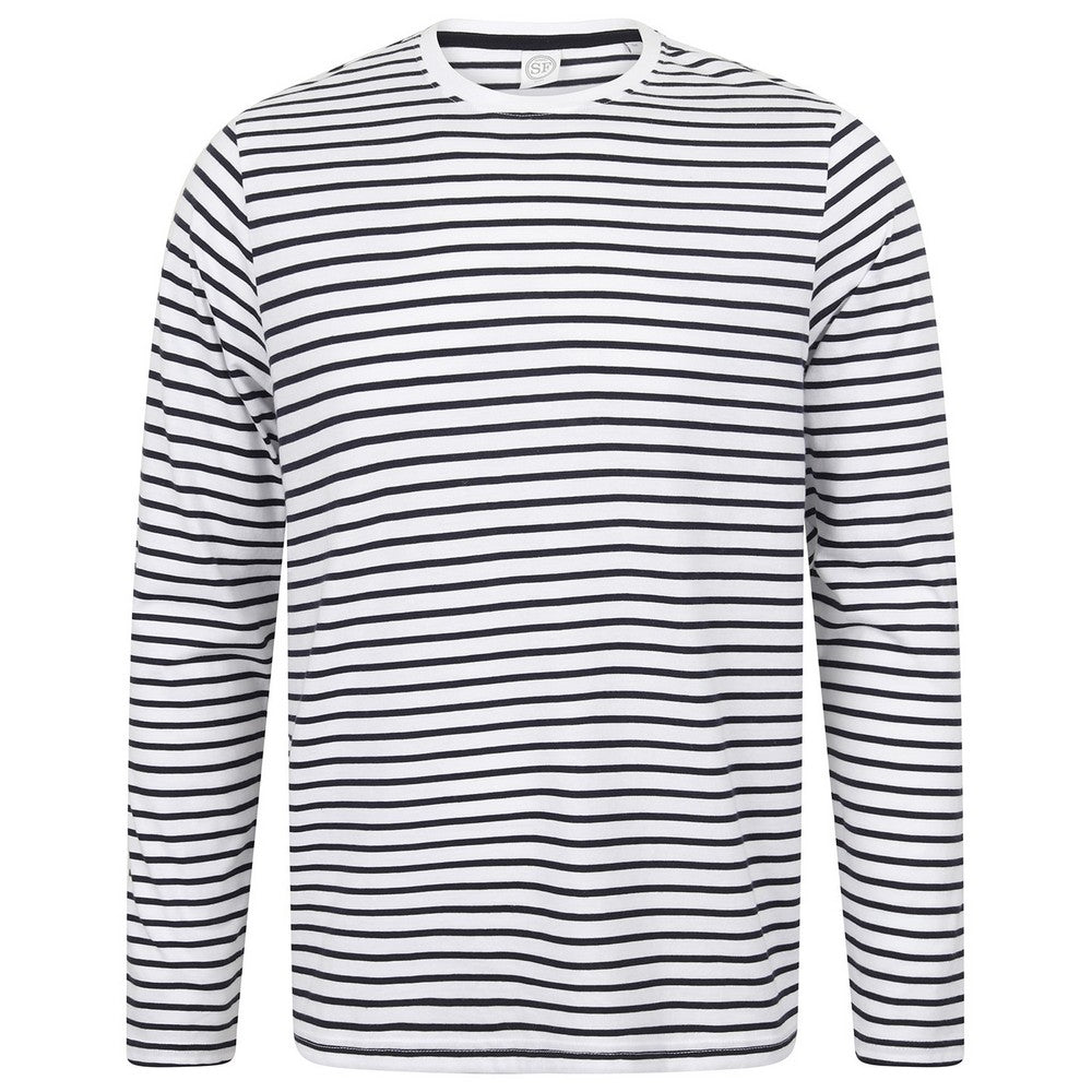 White-Oxford Navy - Front - SF Unisex Adult Striped Long-Sleeved T-Shirt