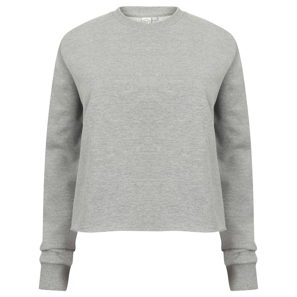 Heather Grey - Front - SF Womens-Ladies Slounge Heather Cropped Sweatshirt