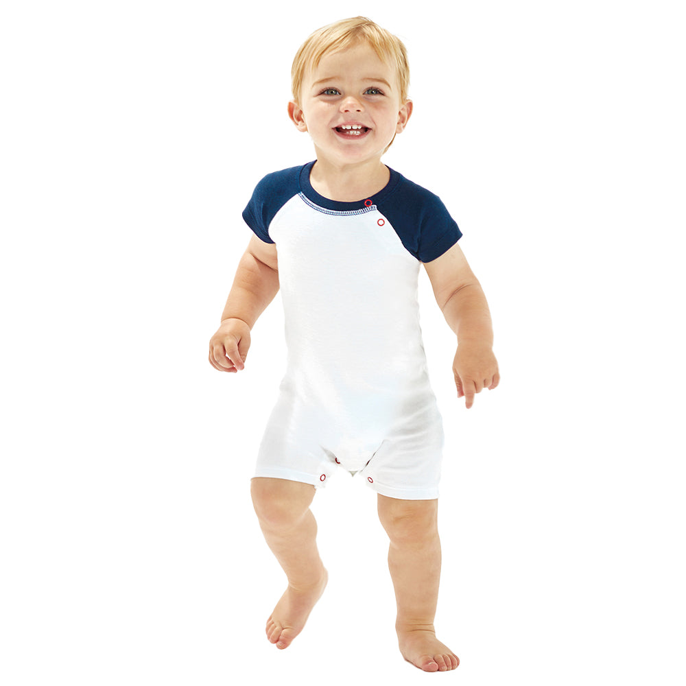 White-Navy-Red - Back - Babybugz Baby Baseball Bodysuit