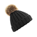 Black - Front - Beechfield Childrens-Kids Pom Pom Knitted Beanie