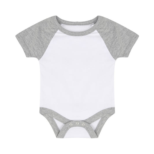 White-Heather Grey - Front - Larkwood Baby Essential Short-Sleeved Baseball Bodysuit
