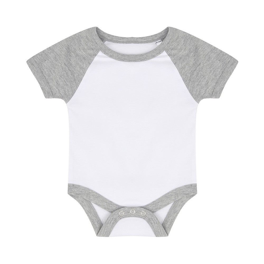 White-Heather Grey - Front - Larkwood Baby Essential Short-Sleeved Baseball Bodysuit