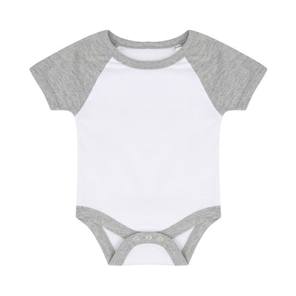 White-Heather Grey - Front - Larkwood Baby Essential Short-Sleeved Baseball Bodysuit