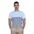 White-Navy - Back - Front Row Unisex Adult Breton Striped Tagless T-Shirt