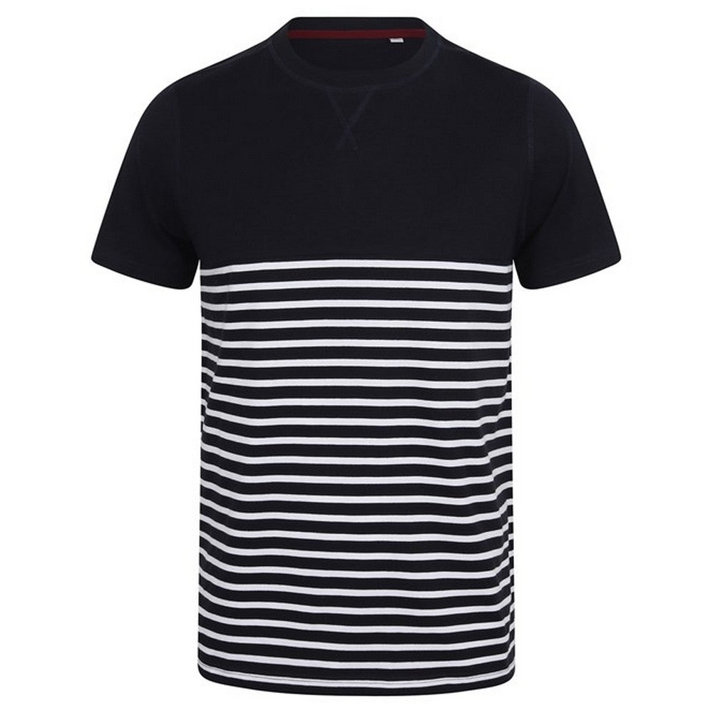 Navy-White - Front - Front Row Unisex Adult Breton Striped Tagless T-Shirt
