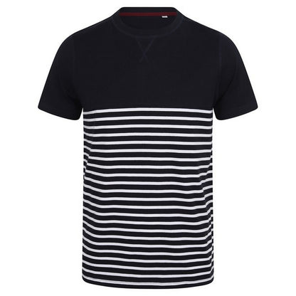 Navy-White - Front - Front Row Unisex Adult Breton Striped Tagless T-Shirt