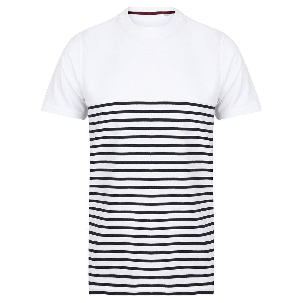 White-Navy - Front - Front Row Unisex Adult Breton Striped Tagless T-Shirt