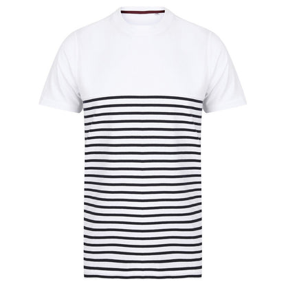 White-Navy - Front - Front Row Unisex Adult Breton Striped Tagless T-Shirt