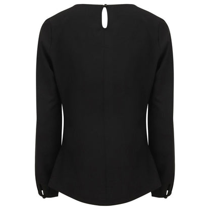 Black - Back - Henbury Womens-Ladies Yarn Pleat Front Long-Sleeved Blouse