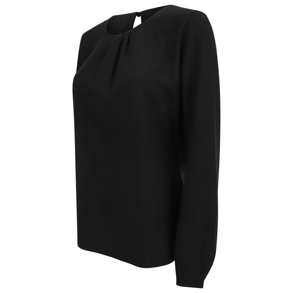 Black - Lifestyle - Henbury Womens-Ladies Yarn Pleat Front Long-Sleeved Blouse