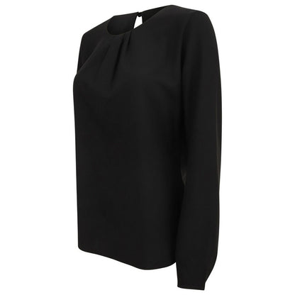 Black - Lifestyle - Henbury Womens-Ladies Yarn Pleat Front Long-Sleeved Blouse