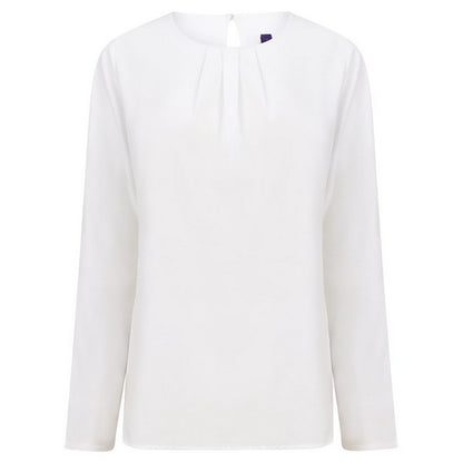 White - Front - Henbury Womens-Ladies Yarn Pleat Front Long-Sleeved Blouse