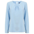 Light Blue - Front - Henbury Womens-Ladies Yarn Pleat Front Long-Sleeved Blouse
