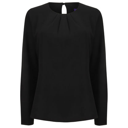 Black - Front - Henbury Womens-Ladies Yarn Pleat Front Long-Sleeved Blouse