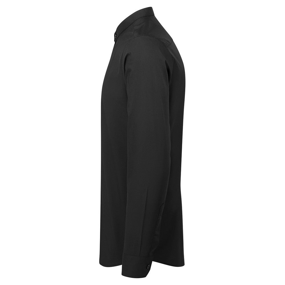 Black - Side - Premier Mens Banded Collar Long-Sleeved Formal Shirt