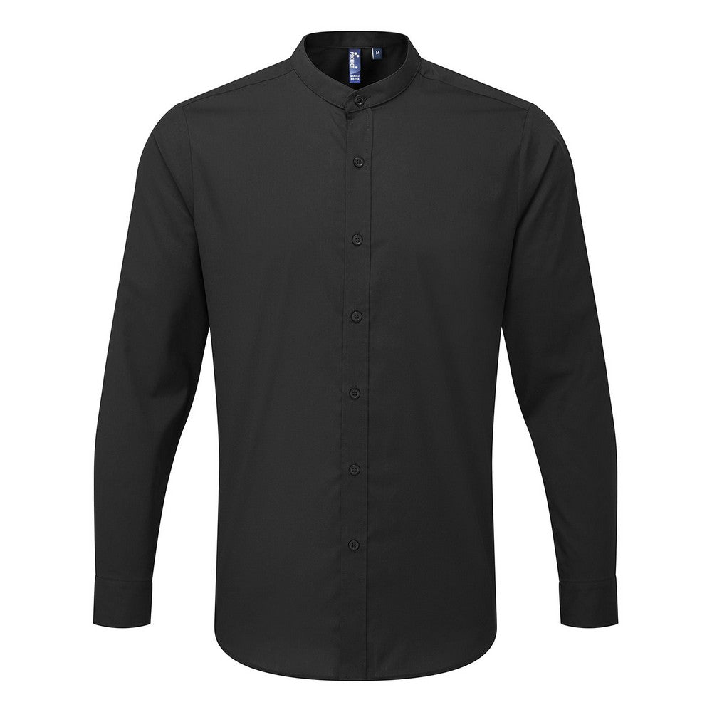 Black - Front - Premier Mens Banded Collar Long-Sleeved Formal Shirt