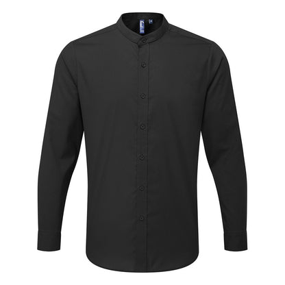 Black - Front - Premier Mens Banded Collar Long-Sleeved Formal Shirt