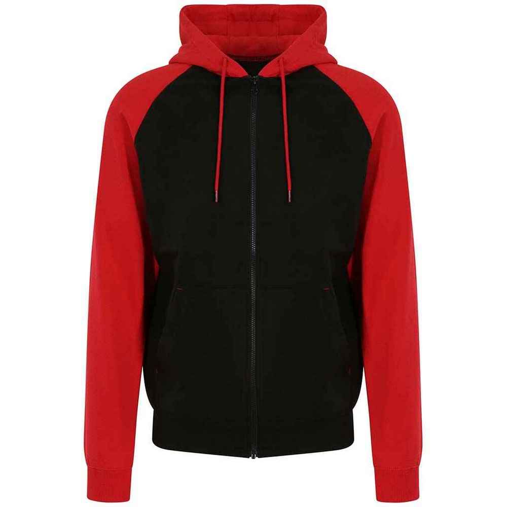 Jet Black-Fire Red - Front - Awdis Womens-Ladies Raglan Baseball Full Zip Hoodie