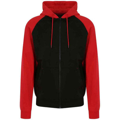 Jet Black-Fire Red - Front - Awdis Womens-Ladies Raglan Baseball Full Zip Hoodie