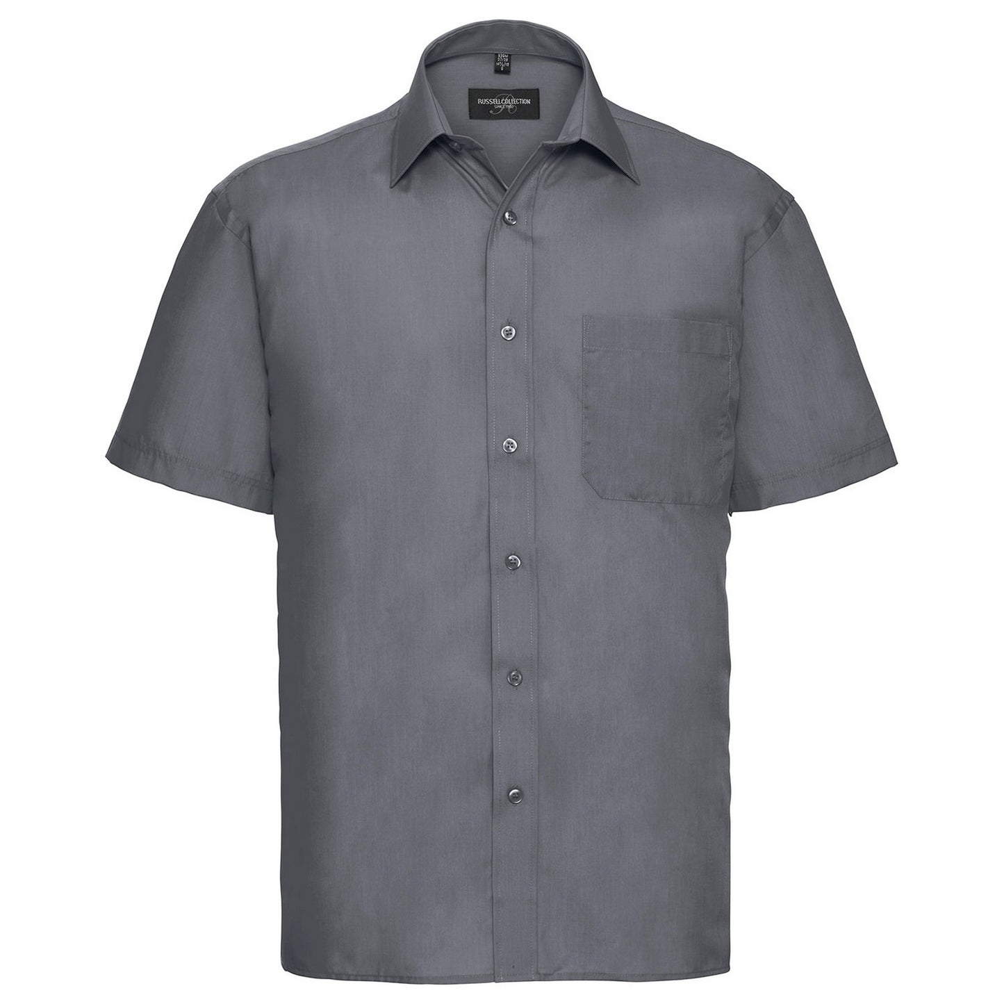Convoy Grey - Front - Russell Collection Mens Poplin Easy-Care Short-Sleeved Shirt