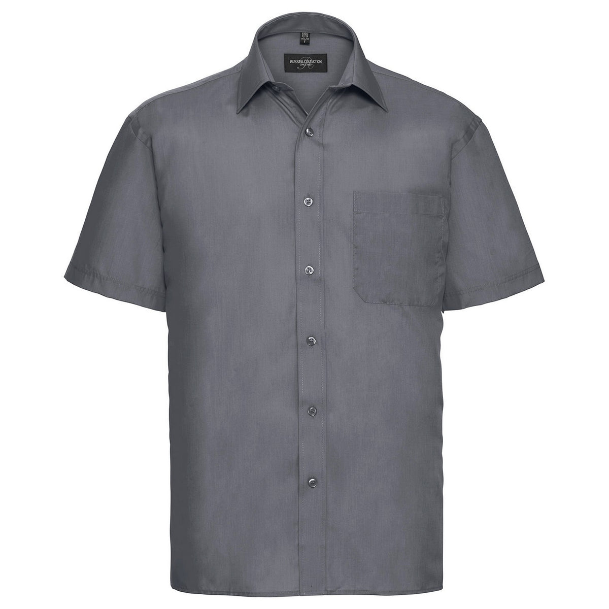 Convoy Grey - Front - Russell Collection Mens Poplin Easy-Care Short-Sleeved Shirt