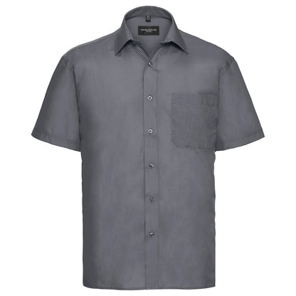 Convoy Grey - Front - Russell Collection Mens Poplin Easy-Care Short-Sleeved Shirt