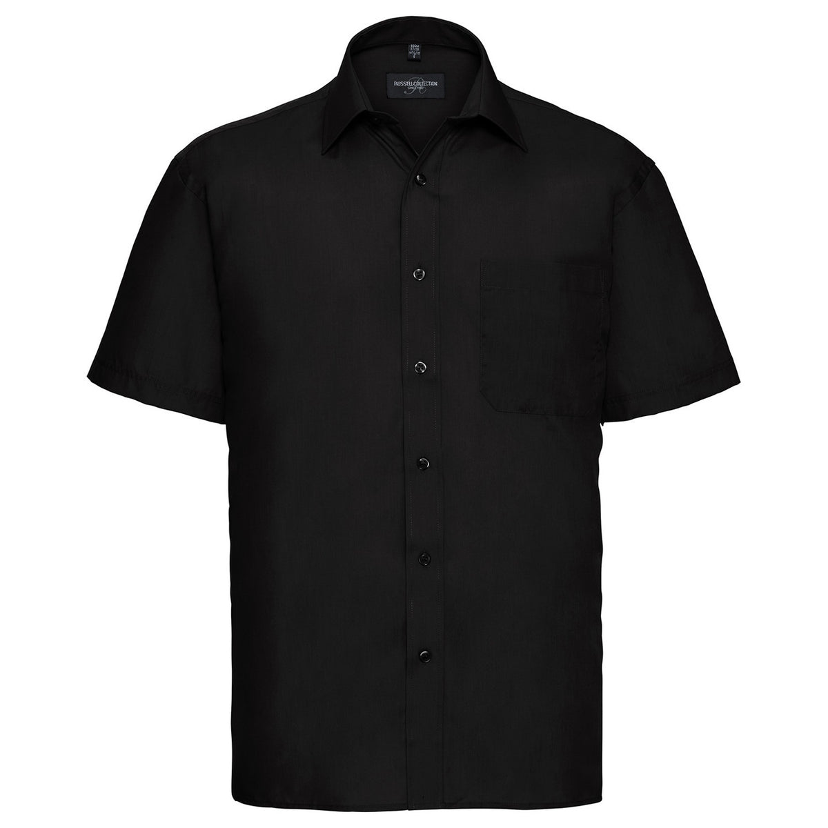 Black - Front - Russell Collection Mens Poplin Easy-Care Short-Sleeved Shirt