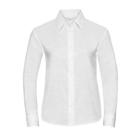 White - Front - Russell Collection Womens-Ladies Oxford Easy-Care Long-Sleeved Shirt