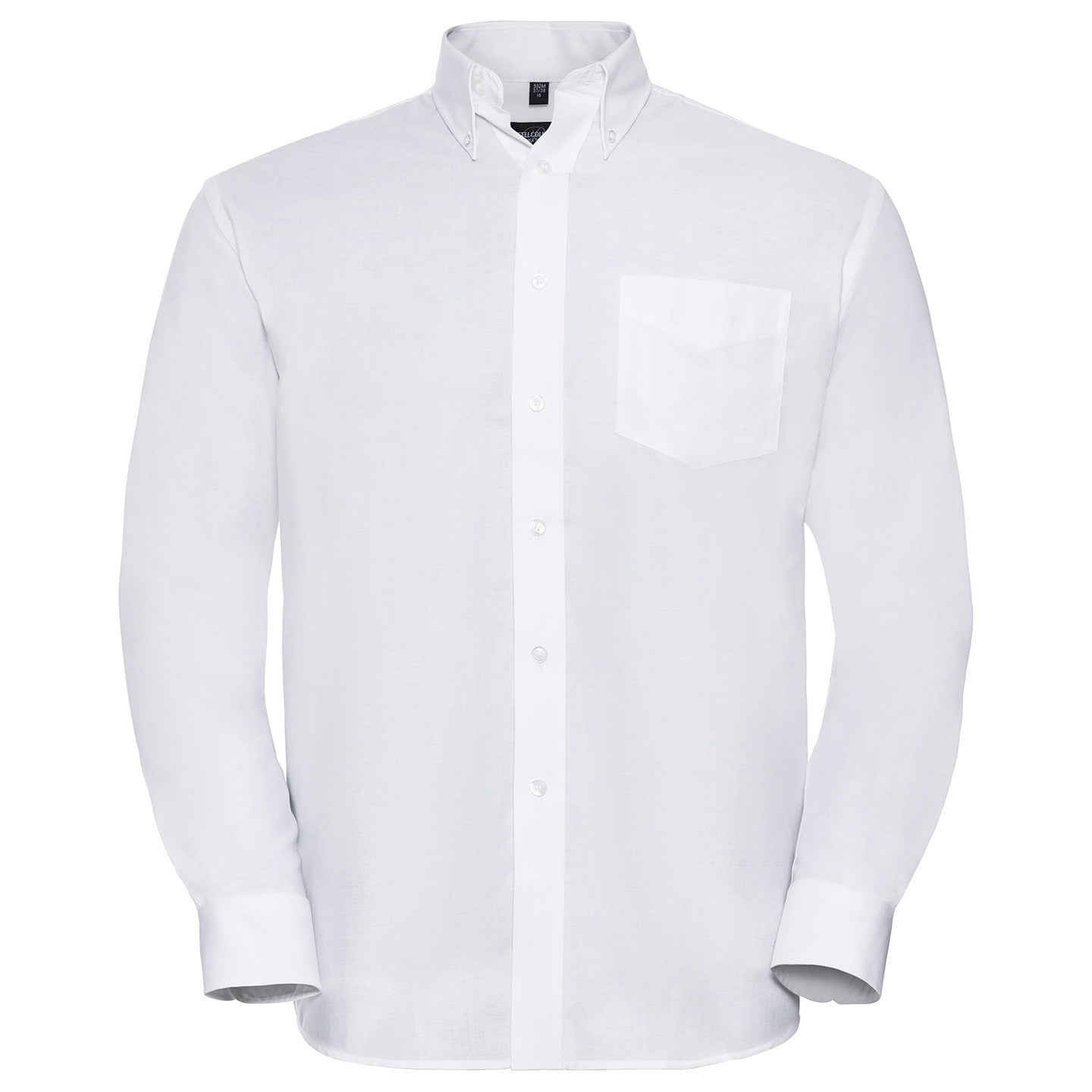 White - Front - Russell Mens Oxford Easy-Care Long-Sleeved Shirt