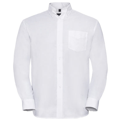White - Front - Russell Mens Oxford Easy-Care Long-Sleeved Shirt