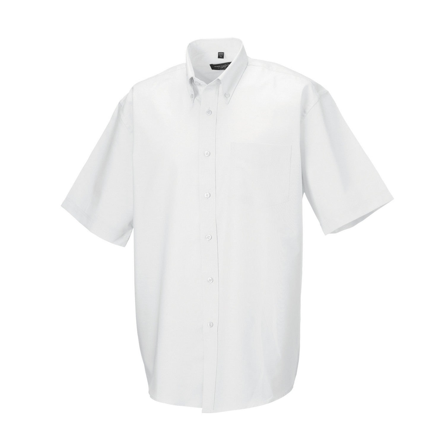 White - Side - Russell Collection Mens Oxford Easy-Care Short-Sleeved Shirt