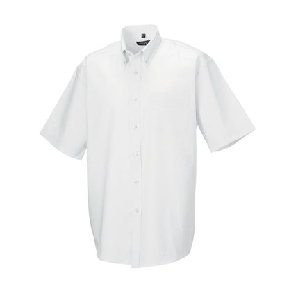 White - Side - Russell Collection Mens Oxford Easy-Care Short-Sleeved Shirt