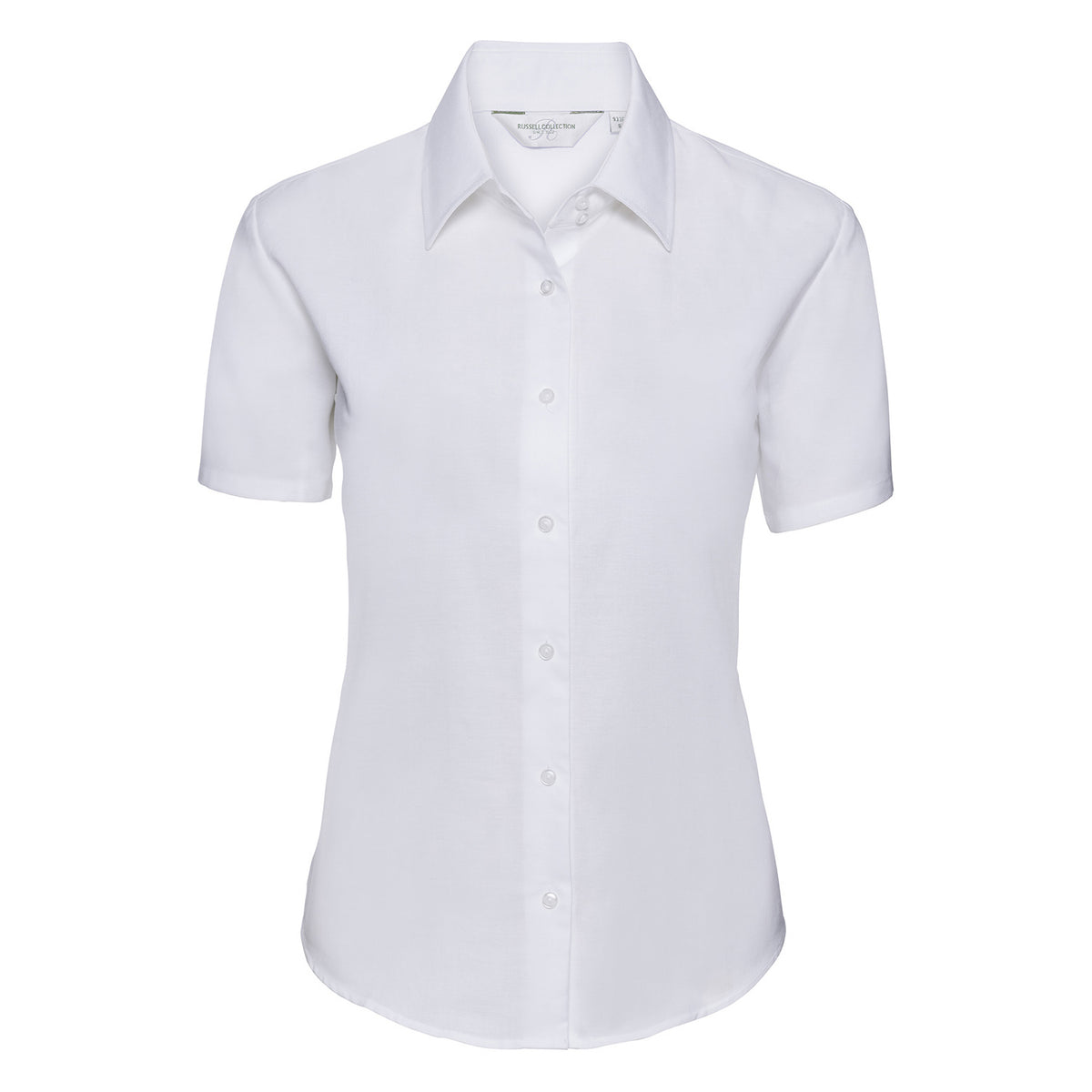 White - Front - Russell Collection Womens-Ladies Oxford Tailored Short-Sleeved Shirt