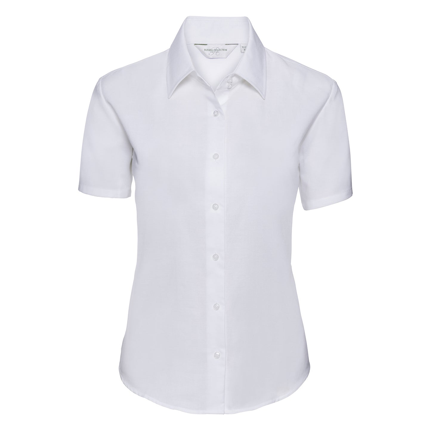 White - Front - Russell Collection Womens-Ladies Oxford Tailored Short-Sleeved Shirt