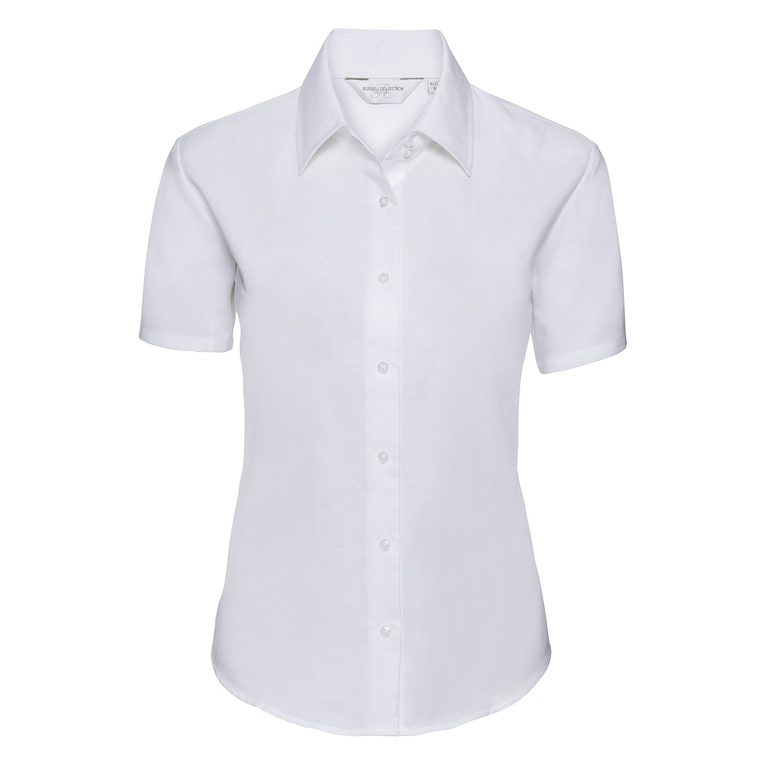 White - Front - Russell Collection Womens-Ladies Oxford Tailored Short-Sleeved Shirt