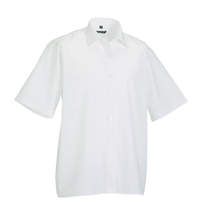 White - Back - Russell Collection Mens Poplin Easy-Care Short-Sleeved Shirt