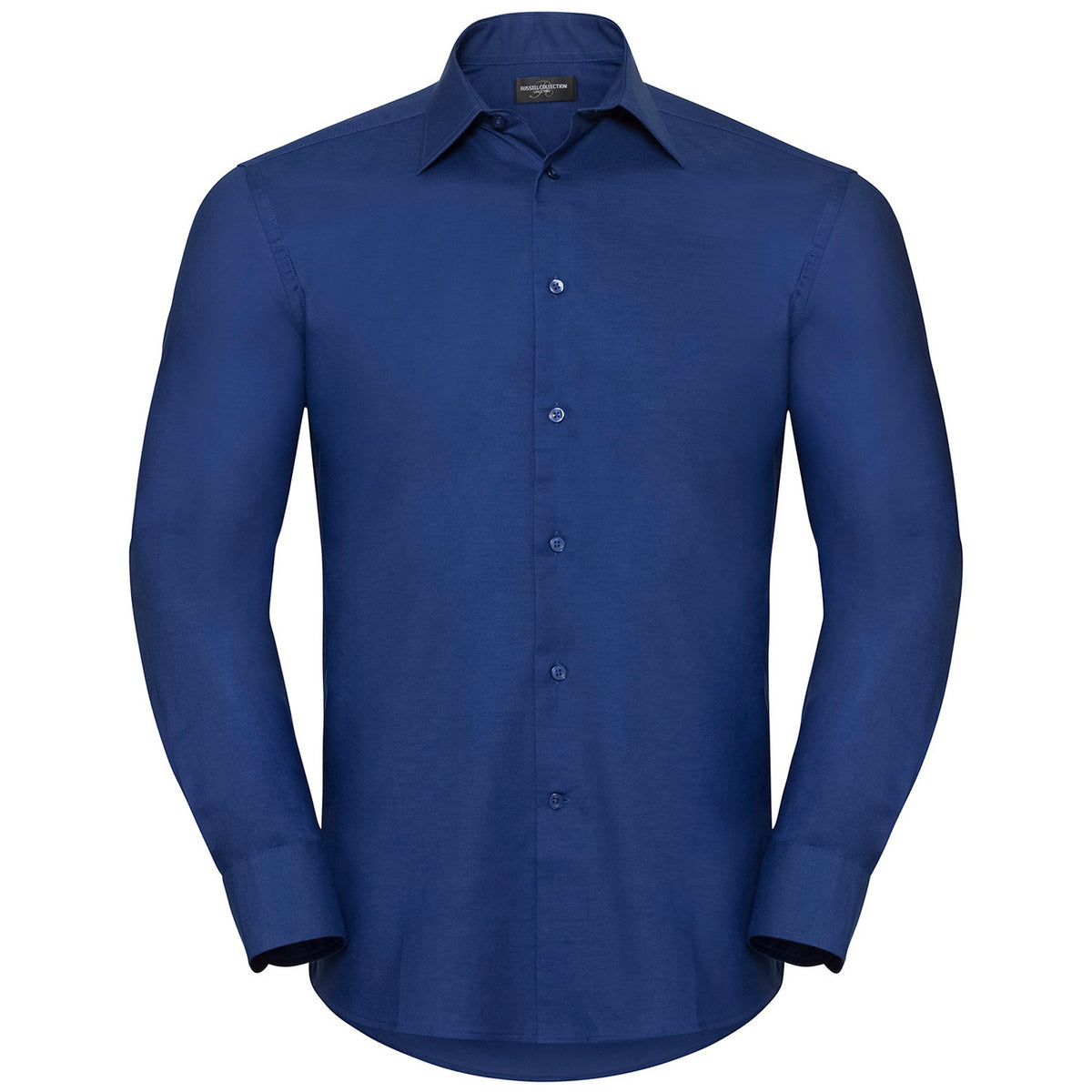 Bright Royal Blue - Front - Russell Collection Mens Oxford Easy-Care Tailored Long-Sleeved Shirt