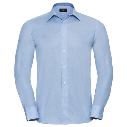 Oxford Blue - Front - Russell Collection Mens Oxford Easy-Care Tailored Long-Sleeved Shirt