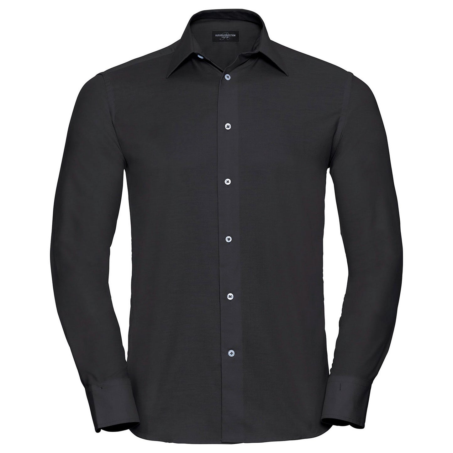 Black - Front - Russell Collection Mens Oxford Easy-Care Tailored Long-Sleeved Shirt