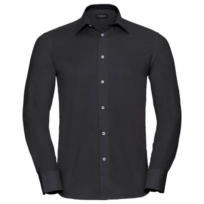 Black - Front - Russell Collection Mens Oxford Easy-Care Tailored Long-Sleeved Shirt