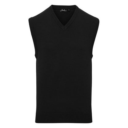 Black - Front - Premier Mens Knitted Sleeveless Sweater Vest