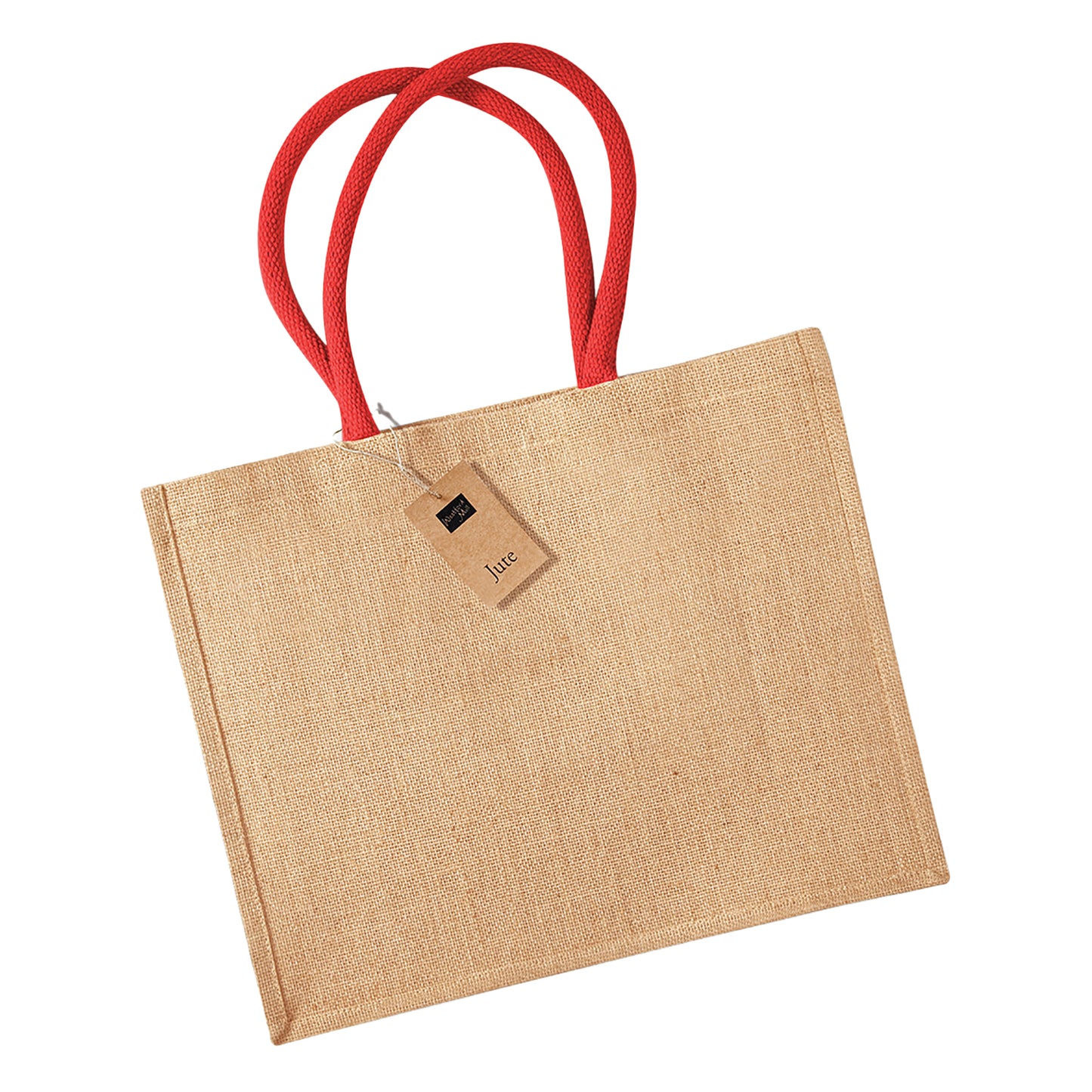 Natural-Bright Red - Front - Westford Mill Classic Jute Shopper Bag