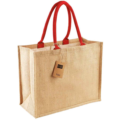 Natural-Bright Red - Back - Westford Mill Classic Jute Shopper Bag