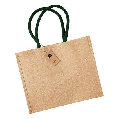 Natural-Forest Green - Front - Westford Mill Classic Jute Shopper Bag