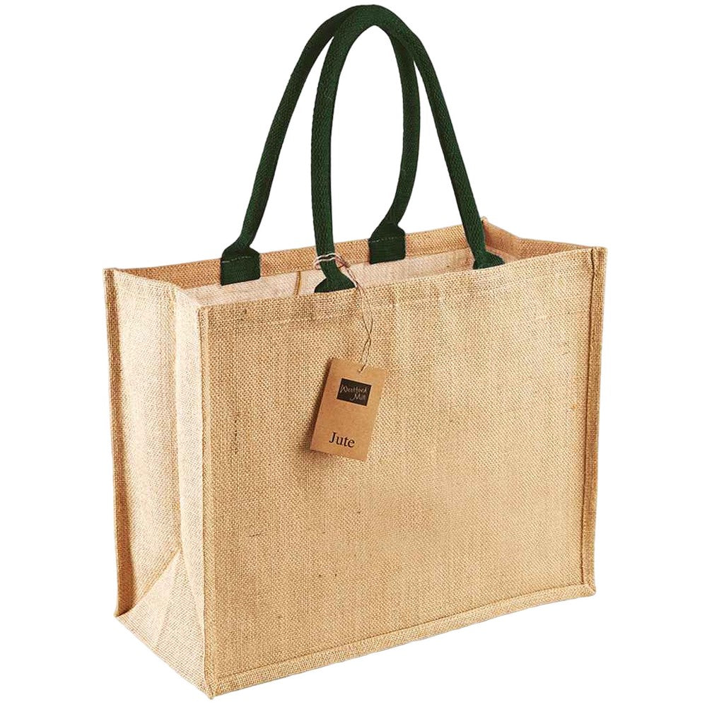 Natural-Forest Green - Back - Westford Mill Classic Jute Shopper Bag