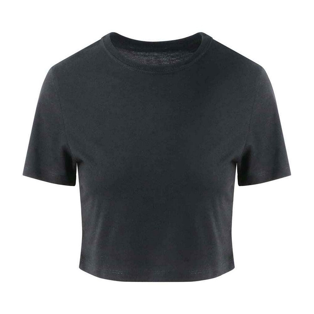 Solid Black - Front - Awdis Womens-Ladies Girlie Cropped T-Shirt