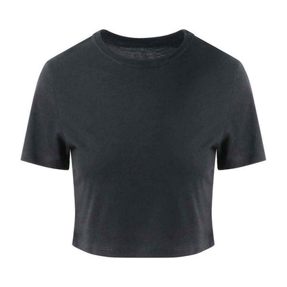 Solid Black - Front - Awdis Womens-Ladies Girlie Cropped T-Shirt