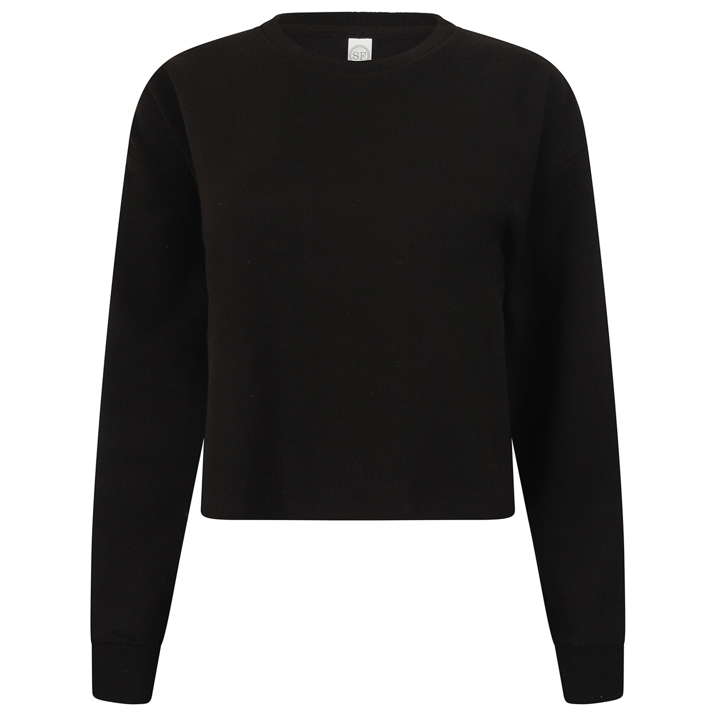 Black - Front - SF Womens-Ladies Slounge Cropped Sweatshirt